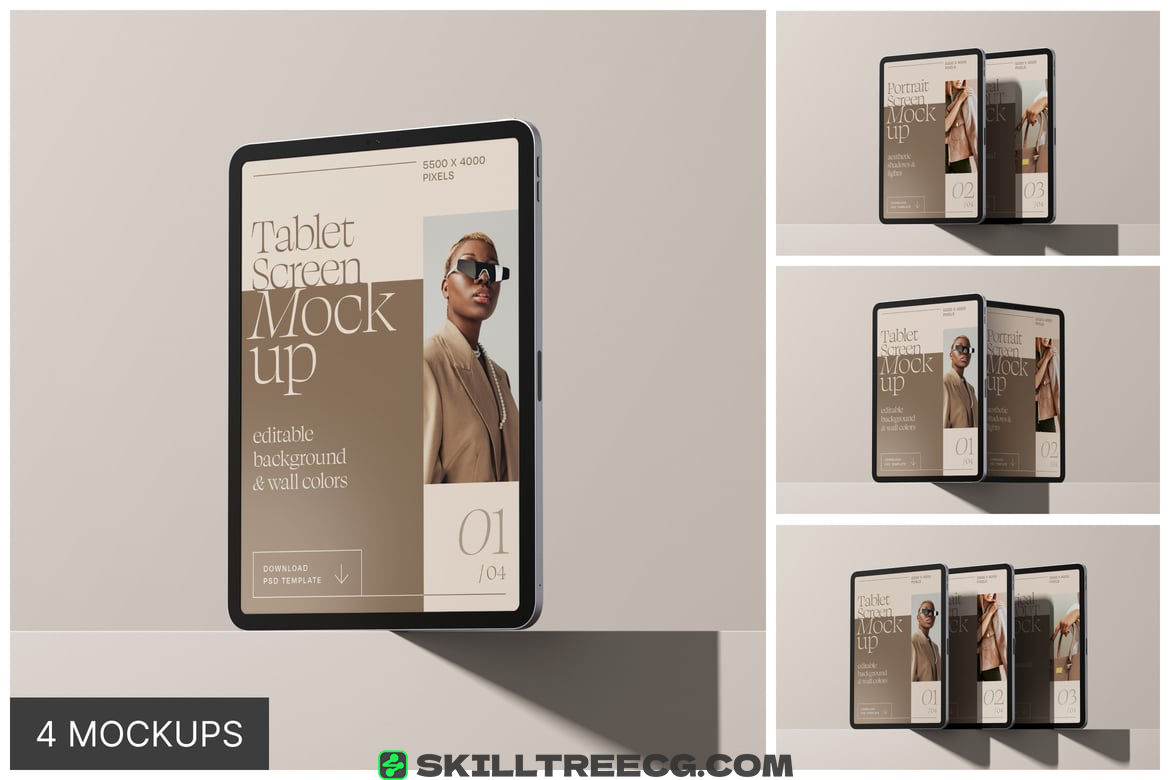 Vertical iPad Pro Screen Mockup Set（591349）-技能树